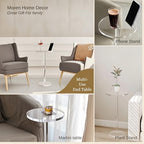 Acrylic Drink Table, Small Round Side Table for Small Space, Pedestal End Tables with Phone Holder, Multi-Use Modern Accent Tables, Martini/Cocktail Table for Living Room 10"X21" Easy Assembly - size: 10 Inches