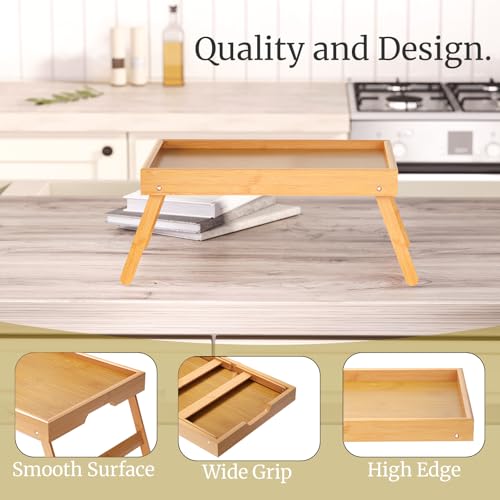 VERTORGAN 3 Pack Bamboo Bed Tray Table with Folding Legs,Breakfast Trays,Serving Tray,Laptop Tray for Working,Food Snack Tray for Bed and Sofa(Natural) - color: Natural