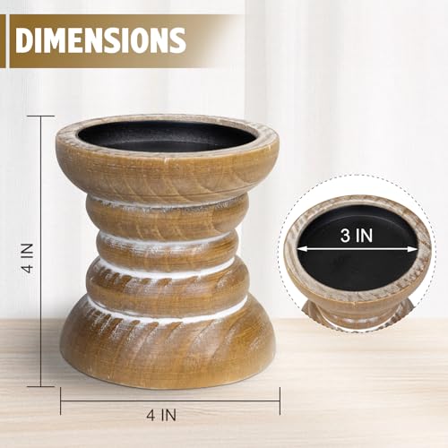 Pillar Candle Holder, Farmhouse Wood Candle Holder, Rustic Wooden Candle Stand, Vintage Small Wooden Candlestick Holders for Living Room, Table Centerpiece, Brown - color: Washedbrown, size: 4"H（1PCS）