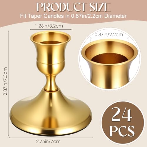 24PCS Brass Gold Taper Candle Holders Set, Vintage Metal Candlestick Holders for Table Centerpiece, Wedding Reception, Festive Christmas Mantel Decoration or Home Decor Gold - color: Gold