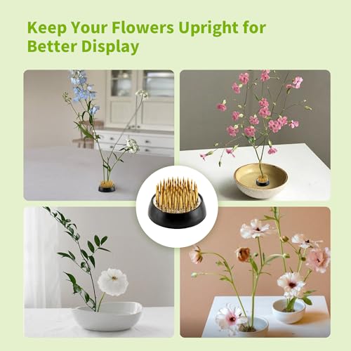 9 Pcs Flower Frogs Round Brass Flower Holder Japanese Ikebana Vase Floral Frogs Flower Arranger Flower Fixed Tools Pin for Flower Arrangement Home DIY Craft (1.34 Inch)