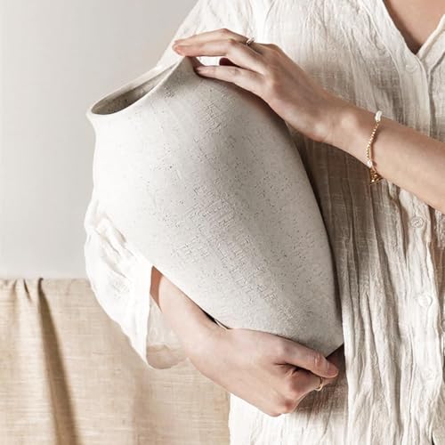 White Ceramic Vase - Large 11.8 Inch Tall Floor Vase for Centerpieces, Farmhouse Flower Vases, Rustic Minimalist Home Decor for Living Room, Enterway, Wedding (Sandstone White) - color: Sandstone White, size: 11.8 Inch