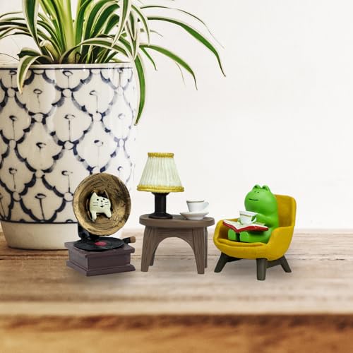 Mevodeata Cute Mini Frog Figurine with Small Sofa Resin Frog Figure for Office Home Decor - Cute Frog Gift for Frog Lovers - color: Player and Frog