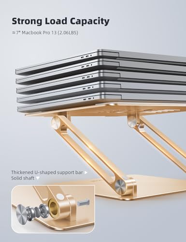 Lamicall Adjustable Laptop Stand, Portable Laptop Riser, Aluminum Laptop Stand for Desk Foldable, Ergonomic Computer Notebook Stand Holder for MacBook Air Pro, Dell XPS, HP (10-17.3'') -Gold - color: 5-Gold