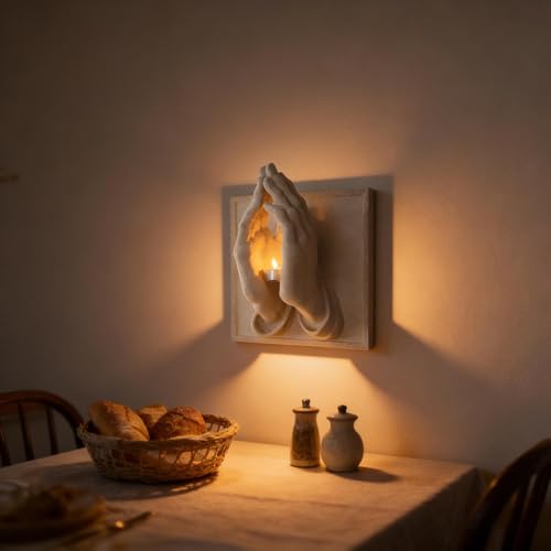 Praying Hands-A Perfect Blend of Warmth and Wishes, Praying Hands Candle Holder, 3D Wall Sconce Art Sculpture, Inspirational Prayer for Home, Office, Church Decorations (White) - color: White