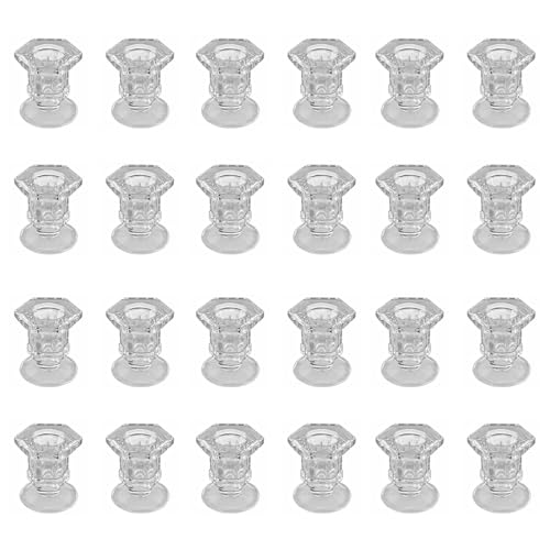 Candlestick Holders - 24 Pack Glass Candlestick Holders, 2.36" Height Clear Taper Candle Holders for Candlesticks, Small Centerpiece for Wedding, Festival, Party Decor (24, Clear)