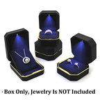 Luxury Ring Box, Square Velvet Wedding Ring Case Jewelry Gift Box with LED Light for Proposal Engagement Wedding, Black - color: Black, size: Ring Box
