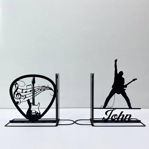 Custom Electric Guitar Bookends for Shelves Decorative, Guitarist Bookshelf Holder, Guitar Book Ends Metal Art, Guitar Book Stopper for Heavy Books - color: Design 07