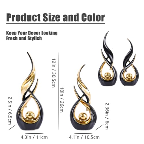 XMGZQ Gold Ceramic Abstract 2 Piece Statue Set,Mid Century Modern Abstract Art Home Decor Statue Mantelpiece on Unique Shelf Decor, TV Cabinet Divider Table top and Dining Table Centerpiece (Black) - color: Black