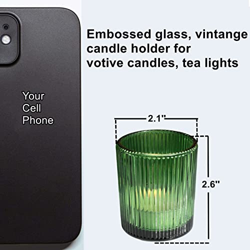 VOHO 12pcs Candle Holder Ribbed Glass, Green Votive Candle Holders for Wedding Party Table Centerpieces, Glass Tealight Candle Holder for Birthday Gift(2.1'' x 2.6'', Green) - color: Green