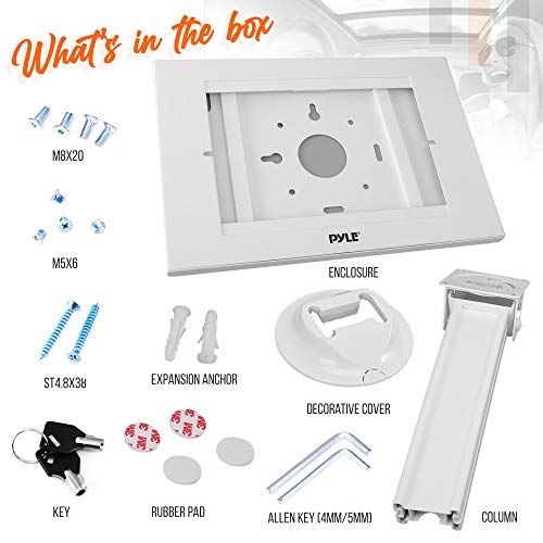 Anti Theft Tablet Security Stand - Table Mount Desktop Ipad Kiosk Stand w/Lock and Key Mechanism, 90° Rotate 75° Tilt - iPad, iPad Air, iPad Pro, Samsung Galaxy Tab A (2021) - Pyle PSPADLK18, White