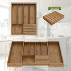 Bamboo Kitchen Silverware Drawer Organizer - Expandable Wood Utensil Holder with Dividers, Luxury Cutlery Storage Tray for Kitchen Utensil and Flatware (5-7 Slots with Removable Knife Block, Walnut) - color: Walnut