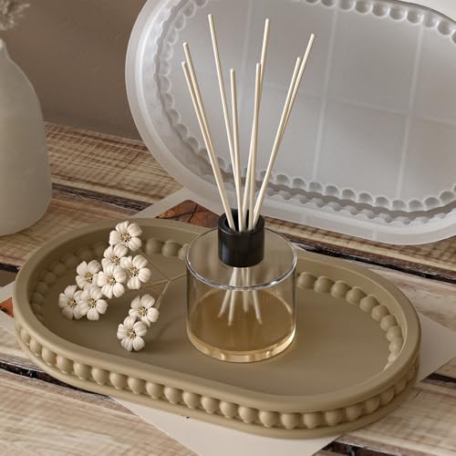 Wehous Oval Beaded Tray Silicone Molds for Resin Concrete, Tray Container Epoxy Resin Casting Molds, Candle Holder Jewelry Trinket Plate Unique Storage Mold for DIY Art Craft Home Ornament - color: Oval