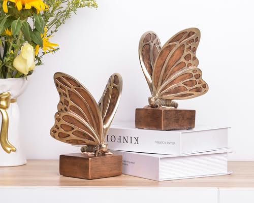 Vintage Brown Butterfly Bookends,Resin Book Ends for Shelves,Heavy Duty Decorative Bookends,Creative Book Stopper Holder Decor for Desk Home Office,Shelf Decoration,Gifts for Mother's Day - color: Brown