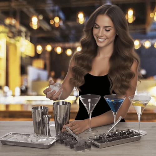 Stainless Steel Ice Cube Trays with Tweezers, Easy-Release Lever Handle, Durable Metal Ice Cube Trays for Freezer, Ideal for Whiskey, Cocktails & Drinks (1 Pack) - color: 18-Cube Ice Tray - Pack of 1