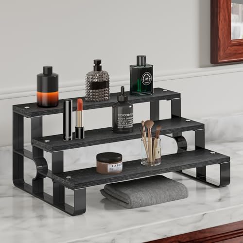 Wood Perfume Stand Organizer,3 Tier Black Cologne Organizer for Men,Fragrance Stand for Dresser,Bedroom,Bathroom,Cupcake(Width=14") - color: Black, size: 3 Tiers-width=14"