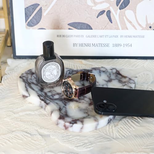 Natural Marble Oval Jewelry Dish, Trinket Tray for Ring & Earring Holder, Vanity/Nightstand Decor with Unique Natural Veins, Gift for Women/Mom/Daughter - color: 021-Viola, size: 9.1"L x 9.1"W x 0.7"H
