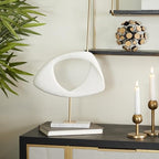 Deco 79 Polystone Abstract Decorative Sculpture Cut-Out Home Decor Statue with Marble Stand, Accent Figurine 12" x 3" x 13", White - size: 12" x 3" x 13"