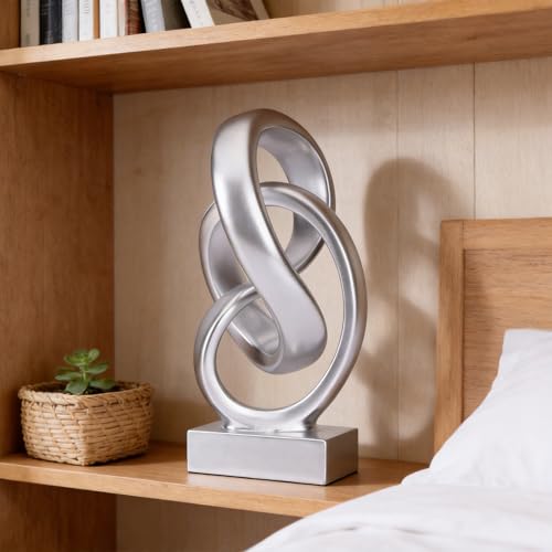 WUBIANJIE Modern Abstract Knot Sculpture, Artistic Mobius Inspired Resin Decor, Elegant Home and Office Decor, (Silver) - color: Silver