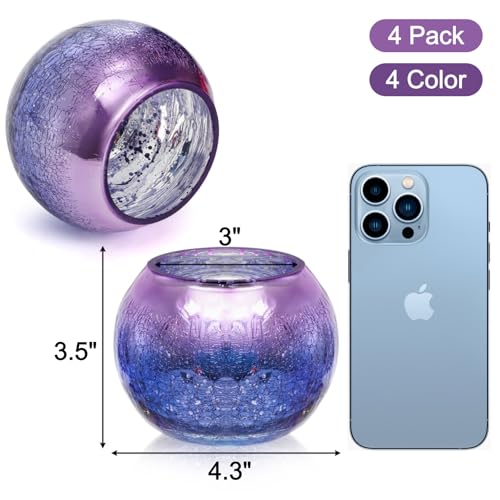 4 Pack Glass Votive Candle Holders, Grandient Tealight Holder, Stained Glass Candle Holder Bowl, Colorful Mosaic Scented Candle Stand for Home Decor Wedding Party Table Centerpieces, 4 Color