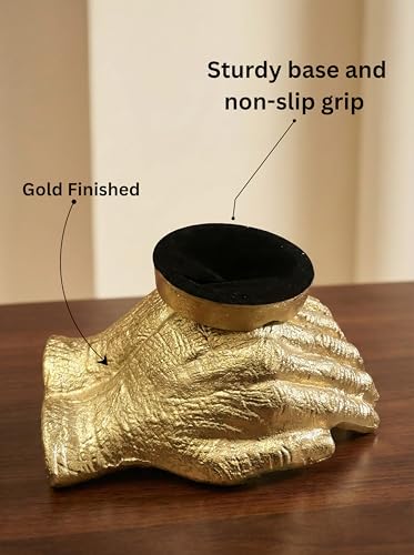 Golden Caring Cupped Hands Shaped Decorative Hand Bowl -Cute Catch All Trinket Tray - Candy Dish Offering Stand - Home Decor Hand Jewellery Holder - Mother’s Day Birthday Christmas Gift - color: Golden