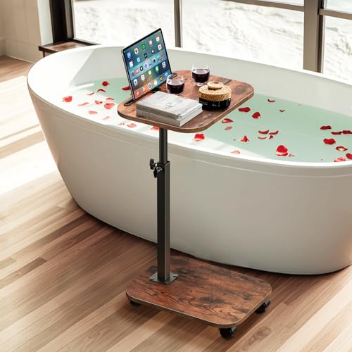 XNSDXV Sofa Tray Table for Couch, 360°Swivel TV Tray for Small Spaces, Adjustable Height Side Tables for Eating, C Shaped End Table for Livingroom, Bedroom, Sofa, Bed, Snack