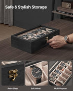SONGMICS 12-Slot Watch Box, Watch Display Case with Large Glass Lid, Removable Watch Pillows, Velvet Lining, Gift Idea, Ebony Black UJOW120B01 - color: Ebony Black, size: 1 Layer 12 Slot