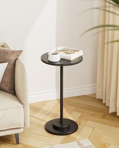 Masupu Drink Table, Round Side Table for Small Spaces, Pedestal Side Table, Small End Table with Metal Base, for Living Room, Bedroom, Bathroom, Black - color: 03.black
