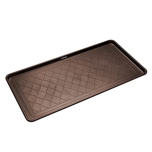 All Weather Boot Tray, Extra Large Size Water Resistant Plastic, Multi-Purpose for Shoes, Pet Feeding Trays, Mudroom Entryway, Garage, Indoor or Outdoor – Extra Large, 40”x20”(Brown) - style: Brown