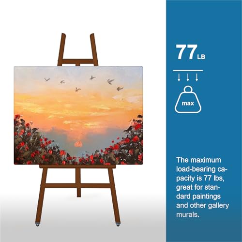 A - Frame Wooden Display Easel with Wheels - Adjustable Lyre Beechwood Studio Easel Stand Holding Canvas Up to 90", Inclinable Artist Floor Painting Easel for Artwork Painting, Brown - color: Brown