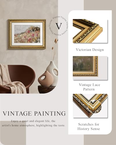 VIYYIEA Gold Framed Wall Art Canvas Print Home Decor Flower Art Vintage Botanical Print Rustic Farmhouse Wall Decor Mid Century Modern Art Coastal Floral Room Decor Wall Pictures Bedroom 11x14in - color: Blossom, size: 14"L x 11"W