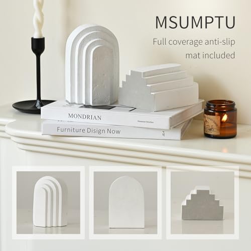 Decorative Bookends for Shelves, Set of 2 Book Ends for Heavy Books, Layered Arch Design White Bookend - color: White