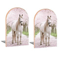 White Horse Book Ends Decorative Wood Bookends for Shelves Kids Room Desk Home Office Book Stoppers for Magazines,Books, DVDs, 1 Pair/2 Pieces(5x3.1 in)