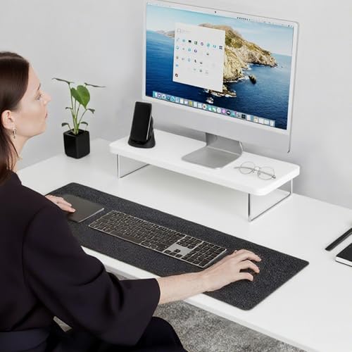 Computer Monitor Stands, Wood & Acrylic Computer Monitor Stand, Desk Monitor Stand Underneath Storage For Office, Home, School Supplies, 15.7" L (White) - color: Warm White