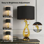 Modern Luxury Table Lamps, Gold Sculptural Bedside Lamps, Gold Leaf Finish Nightstand Lamps, 26'' Table Lamp with S Cluster Pull Chain Switch for Bedroom, Desk Lamp with USB Ports, 4 Bulbs Included