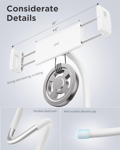 SAIJI iPad Stand, Adjustable Ergonomic Tablet Holder for Bed, Kindle Stand for Reading in Bed Fit for Tablet, Phone, Kindle, Portable Monitor, Switch and More 4.7"-17.3" Devices (White) - color: White