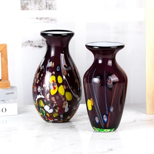 KAMMAK Colored Glass Vase, Beautiful Hand Blown Decorative Vase, Modern Art Vase for Flower Mantle Dining Table Centerpiece, Entryway Living Room Wedding Decoration (JG2052) - style: JG02052