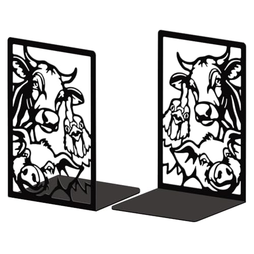 Peacoblue Metal Bookends for Shelves, Modern Decorative Heavy Duty Study Book Support Stoppers for Office, Desk, Shelf, Room 5.3"x4.3"x7.9" Cast Iron Simple Tall Bookends, 1 Pair (Farm Animals) - style: Farm Animals