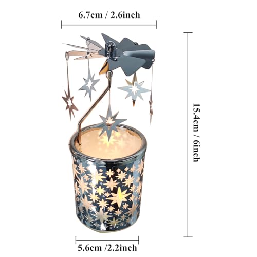 Carousel totary Candle Holder Spinning irthday Gifts for Women, Mom, Wife, Girlfriend, Sister, Her, Metal Windmill Tea Light for Female Friends (Silver Star) - color: Silver Star