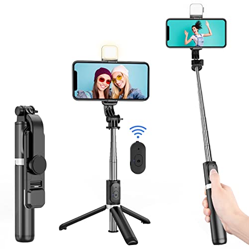 Aureday Selfie Stick with Wireless Bluetooth Remote, Portable 41 Inch Gopro Selfie Stick Tripod with Light, Compatible with iPhone 14/13 Pro/12/11 Pro/Max/XS/XR/X/8/7 and Android Smartphones - size: 41in