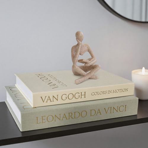 MAOBUYOU Bookshelf Decor Thinker Statue, Abstract Art Reading Sculpture Figurine, Modern Home Decoration for Living Room Office Shelves Coffee Table Desk, Beige
