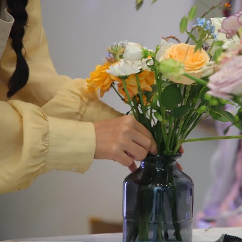 OFFIDIX Glass Vase,6 * 4.1in Large Volume Geometric Faceted Design Flower Vase - color: Black