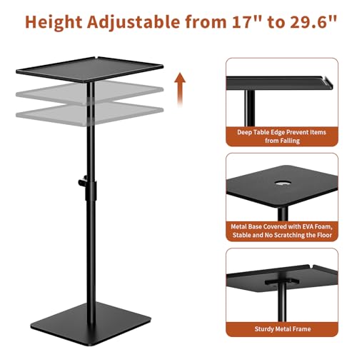 RCHYFEED Metal End Table, Height Adjustable Side Tables Living Room, Small Side Table for Small Spaces with Matte Black Tray, Square Drink Coffee Tables Sofa Table for Bedroom, Sofa Tray Table Indoor