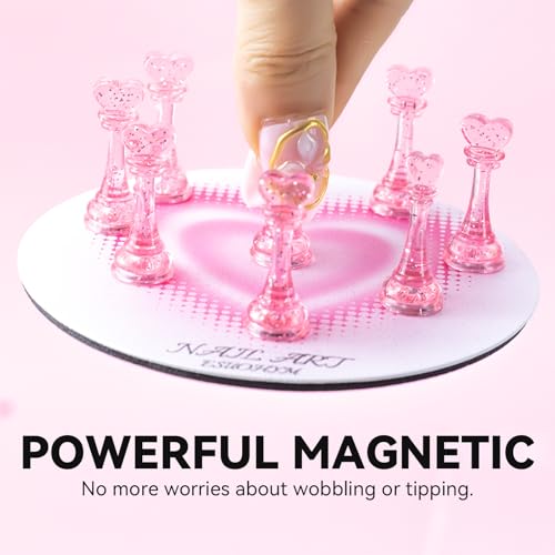 Nail Stands for Press On Nails Painting Display Practice, Powerful Magnetic Nail Tip Holders for Diy Design, Heart Nail Art Stand with 200 PCS Double-Sided Tapes Home Salon Use - color: Pink, size: Medium