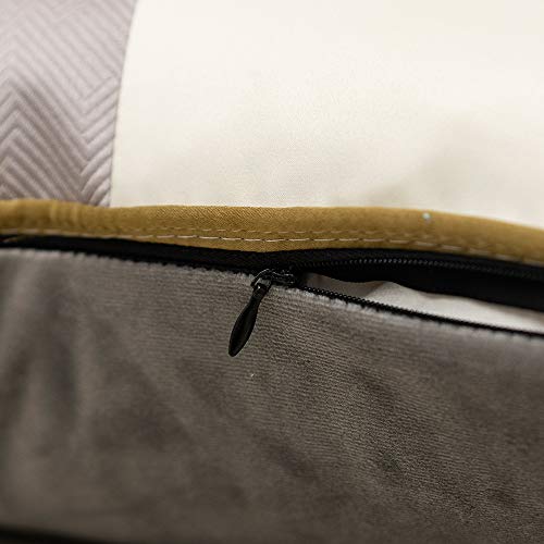 Avigers 20 x 20 Inches Gray White Gold Leather Striped Patchwork Velvet Cushion Case Luxury Modern Throw Pillow Cover Decorative Pillow for Couch Living Room Bedroom Car - color: Gray, size: 20" x 20" (Pack of 1)