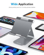 OMOTON Tablet Stand Holder Adjustable, T1 Desktop Aluminum Tablet Dock Cradle Compatible with iPad Air/Mini, iPad 10.2/9.7, iPad Pro 11/12.9, Samsung Tab and More, Grey - color: Grey
