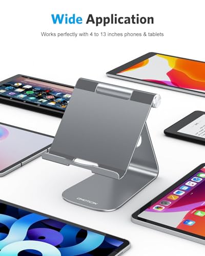 OMOTON Tablet Stand Holder Adjustable, T1 Desktop Aluminum Tablet Dock Cradle Compatible with iPad Air/Mini, iPad 10.2/9.7, iPad Pro 11/12.9, Samsung Tab and More, Grey - color: Grey