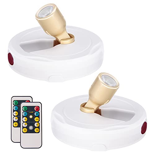 HAMVIDNE LED Spotlight, Battery Powered Picture Lights, Uplighting Indoor, Puck Lights with Remote, Stick Spot Light for Wall Display Picture Dartboard Painting Artwork Accent-2pcs - color: White Gold, size: 2 Pack