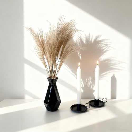 Taper Candle Holders Set of 2 Vintage Candlestick Holders Candlelight Stand with Handle for Home Wedding Table Decor (Black) - color: Black