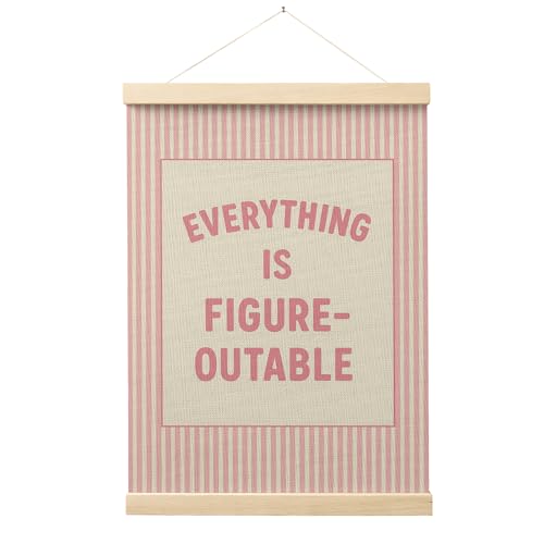 FGFK Preppy Pink Everything Is Figureoutable Inspirational Wall Art Poster Hanger Frame, Girly Pink Striped Positive Affirmations Canvas Prints Framed Wall Decor for Girls Bedroom Dorm, 12x16 Inch - color: Preppy Pink